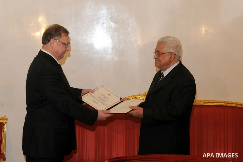 Palestinian President Mahmoud Abbas meets with the Head of the Assembly Orthodox Empire, Sergei Stepashin in Moscow on Friday on January 20, 2012. Photo by Thaer Ganaim