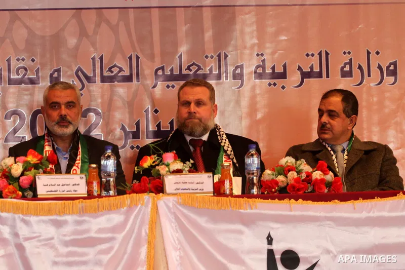 Palestinian Prime Minister in Gaza Strip, Ismail Haniyah attends a celebration in the ocassion of Teacher's Day, in Gaza city on Jan. 22, 2012. Photo by Mohammed Asad