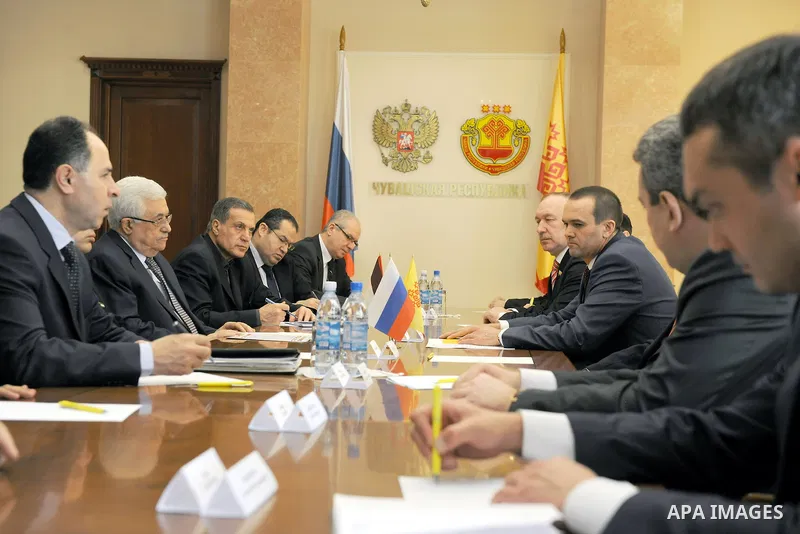 Palestinian President Mahmoud Abbas (Abu Mazen), meets with president Republic of Chuvashia Mr. Basiliffuc Michael Ignatieff. in City of Cheboksary, on Jan. 24, 2012. photo by Thaer Ganaim