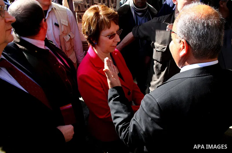 EU Foreign Policy chief Catherine Ashton arrives for a news conference at the United Nations Relief and Works Agency (UNRWA) headquarters in Gaza City January 25, 2012. Photo by Ashraf Amra