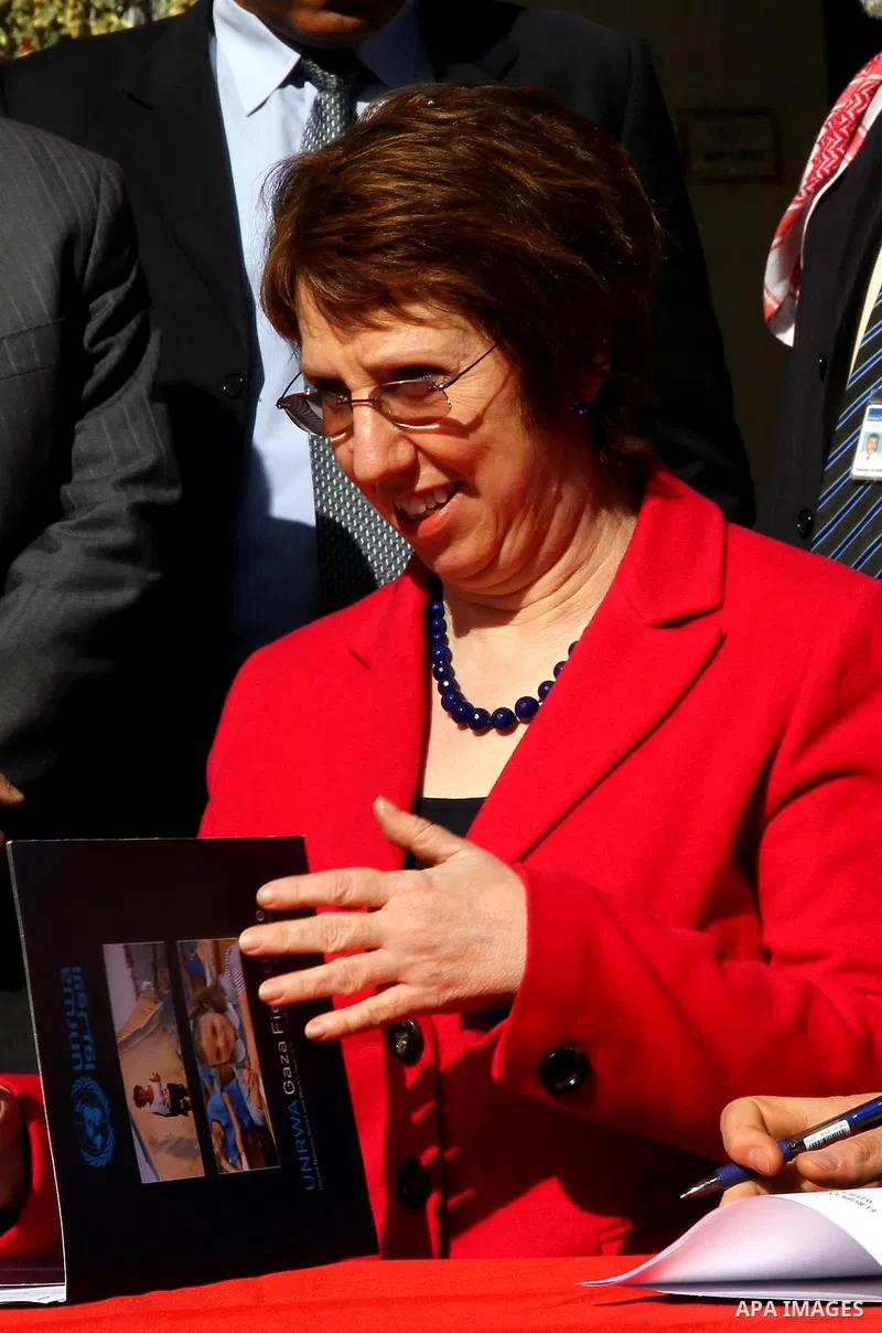 EU foreign policy chief Catherine Ashton meets with Filippo Grandi, Commissioner-General of the UN Relief and Works Agency (UNRWA), in Gaza City , on January 25, 2012. Ashton said that the informal talks between Israel a...