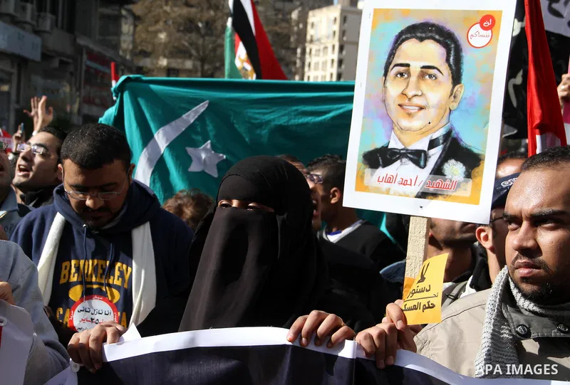 Egyptian demonstrators gather to celebrate the one year anniversary of the 25th January uprising at Tahrir square in Cairo, Egypt, 25 January 2012. One year earlier the same day Egyptians started an uprising which result...