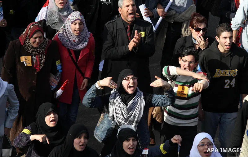 Egyptian demonstrators gather to celebrate the one year anniversary of the 25th January uprising at Tahrir square in Cairo, Egypt, 25 January 2012. One year earlier the same day Egyptians started an uprising which result...