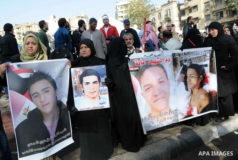 Egyptian demonstrators gather to celebrate the one year anniversary of the 25th January uprising at Tahrir square in Cairo, Egypt, 25 January 2012. One year earlier the same day Egyptians started an uprising which result...