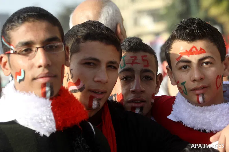 Egyptian demonstrators gather to celebrate the one year anniversary of the 25th January uprising at Tahrir square in Cairo, Egypt, 25 January 2012. One year earlier the same day Egyptians started an uprising which result...
