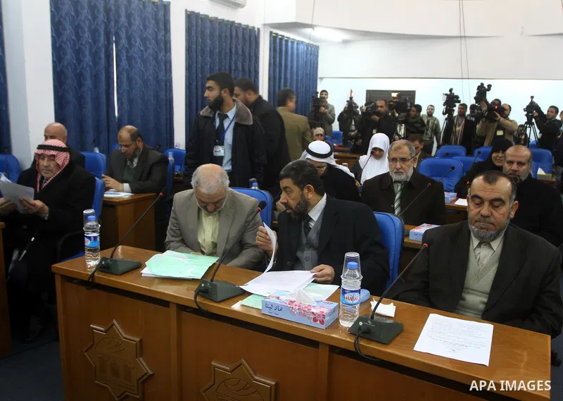 Palestinian Legislative Council members of the mass of change and reform during a meeting in Gaza city on Jan. 26, 2012. Photo by Ashraf Amra