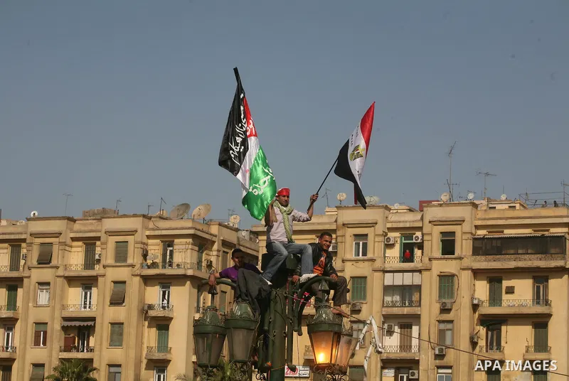 Egyptian demonstrators gather to celebrate the one year anniversary of the 25th January uprising at Tahrir square in Cairo, Egypt, 25 January 2012. One year earlier the same day Egyptians started an uprising which result...
