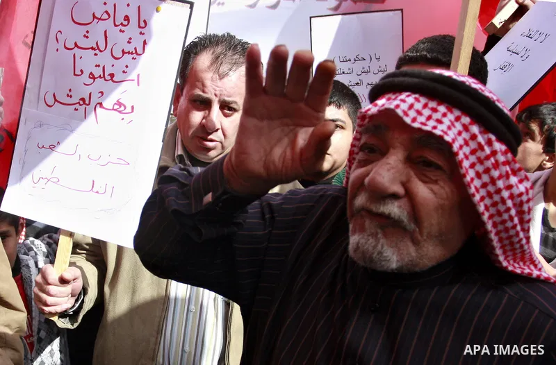 Palestinians protest against rising prices and taxes in the West Bank city of Tul Karem. Thursday, Jan. 26, 2012. Palestinian Authority Prime Minister Salam Fayyad has sparked a furor with a push to get Palestinians to p...