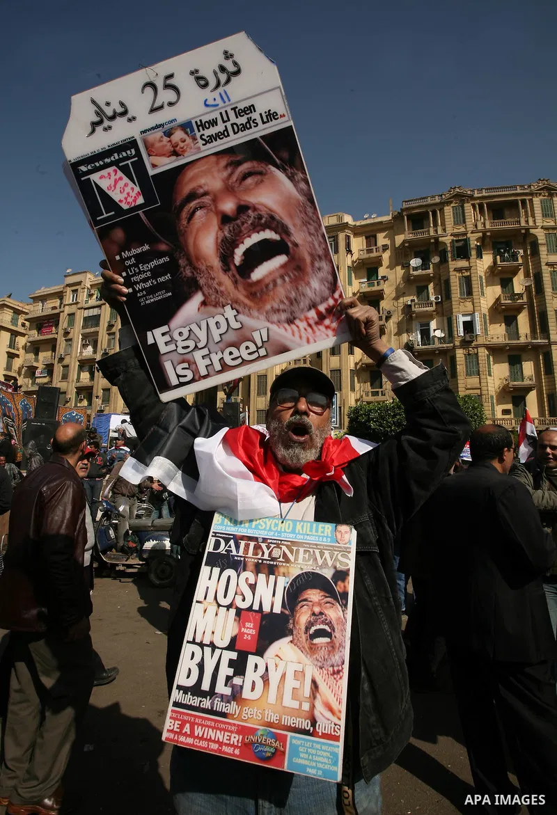 Egyptian demonstrators gather to celebrate the one year anniversary of the 25th January uprising at Tahrir square in Cairo, Egypt, 25 January 2012. One year earlier the same day Egyptians started an uprising which result...