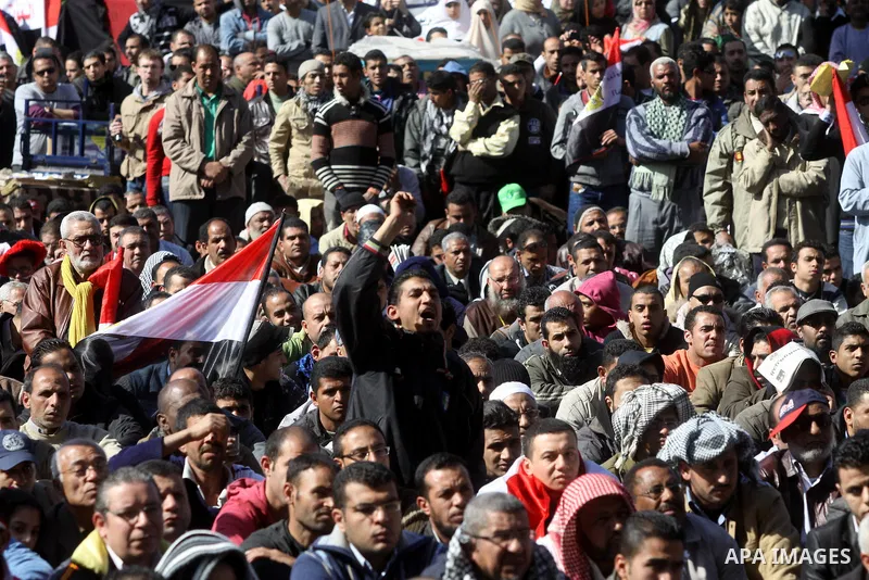Thousands of Egyptian protesters attend a rally in Cairo's Tahrir Square on January 27, 2012 to demand democratic change, a year after the uprising that toppled Hosni Mubarak. Photo by Naaman Omar