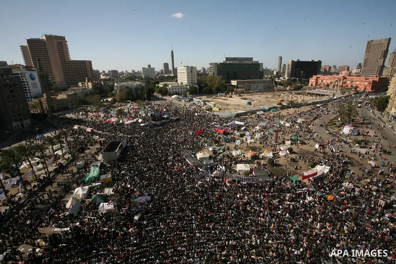 Thousands of Egyptian protesters attend a rally in Cairo's Tahrir Square on January 27, 2012 to demand democratic change, a year after the uprising that toppled Hosni Mubarak. Photo by Naaman Omar