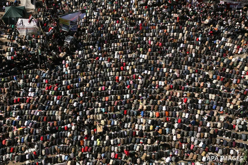 Thousands of Egyptian protesters attend a rally in Cairo's Tahrir Square on January 27, 2012 to demand democratic change, a year after the uprising that toppled Hosni Mubarak. Photo by Naaman Omar