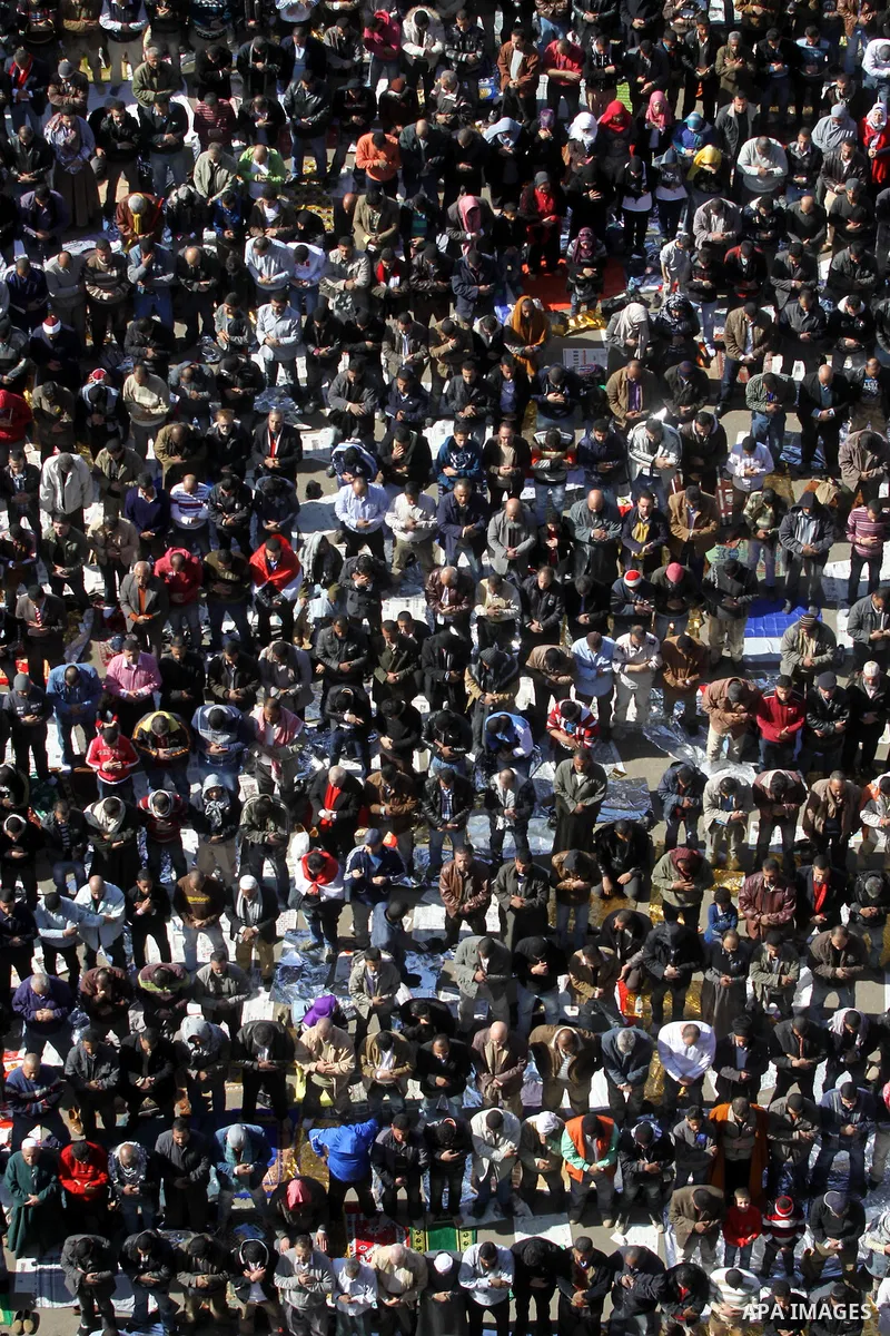 Thousands of Egyptian protesters attend a rally in Cairo's Tahrir Square on January 27, 2012 to demand democratic change, a year after the uprising that toppled Hosni Mubarak. Photo by Naaman Omar