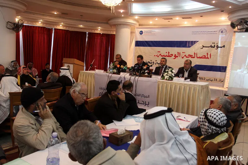 Palestinian Senior Hamas Leader Ismail Radwan, and representative of the Fatah Ziab El- Louh during Press conference to learn the latest developments the reconciliation agreement between Fatah and Hamas factions in Gaza...