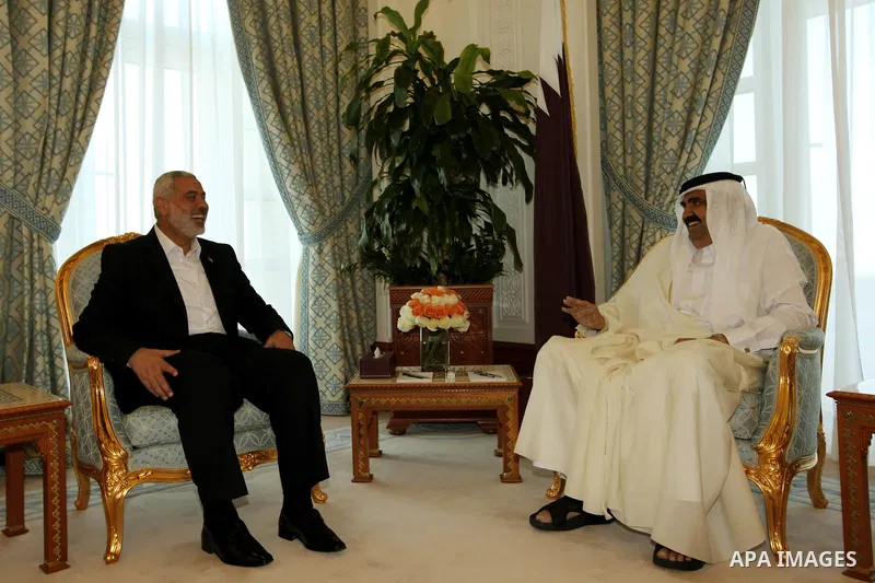 Palestinian Prime Minister in Gaza Strip, Ismail Haniyah meets with the Qatari Emir Sheikh Hamad bin Khalifa Al Thani in the Qatari capital of Doha on Jan. 31,2012. Photo by Mohammed Al-Ostaz