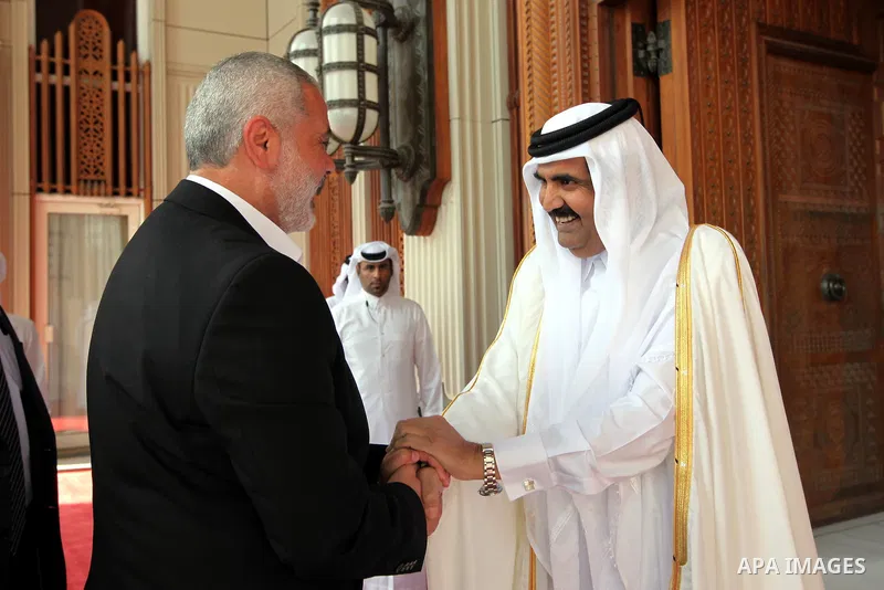 Palestinian Prime Minister in Gaza Strip, Ismail Haniyah meets with the Qatari Emir Sheikh Hamad bin Khalifa Al Thani in the Qatari capital of Doha on Jan. 31,2012. Photo by Mohammed Al-Ostaz