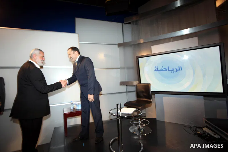 Palestinian Prime Minister in Gaza Strip, Ismail Haniyah visits Al-Jazeera Channel on Jan. 31,2012. Photo by Mohammed Al-Ostaz