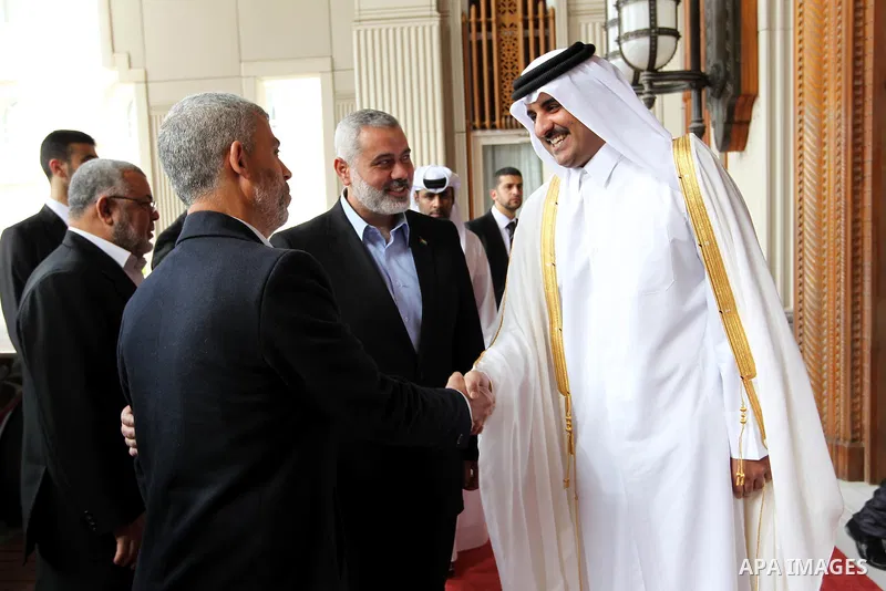 Palestinian Prime Minister in Gaza Strip, Ismail Haniyah meets with Crown Prince of Qatari, in the Qatari capital of Doha on Feb. 01, 2012. Photo by Mohammed Al-Ostaz.