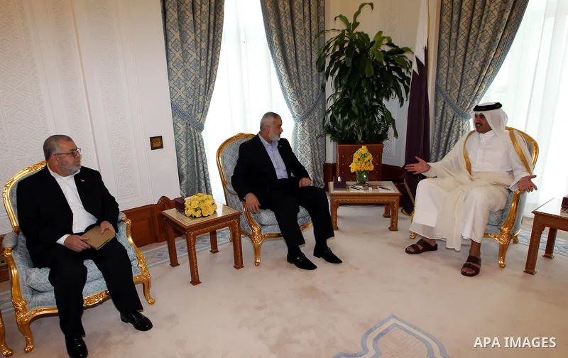 Palestinian Prime Minister in Gaza Strip, Ismail Haniyah meets with Crown Prince of Qatari, in the Qatari capital of Doha on Feb. 01, 2012. Photo by Mohammed Al-Ostaz.