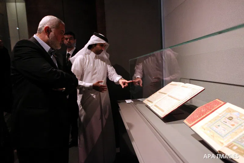Palestinian Prime Minister in Gaza Strip, Ismail Haniyah visits Islamic Museum in the Qatari capital of Doha on Feb. 01, 2012. Photo by Mohammed Al-Ostaz.
