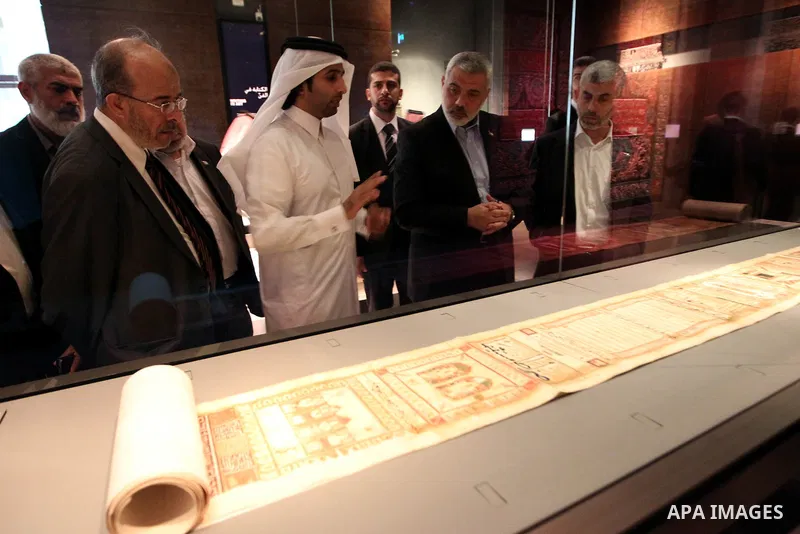 Palestinian Prime Minister in Gaza Strip, Ismail Haniyah visits Islamic Museum in the Qatari capital of Doha on Feb. 01, 2012. Photo by Mohammed Al-Ostaz.