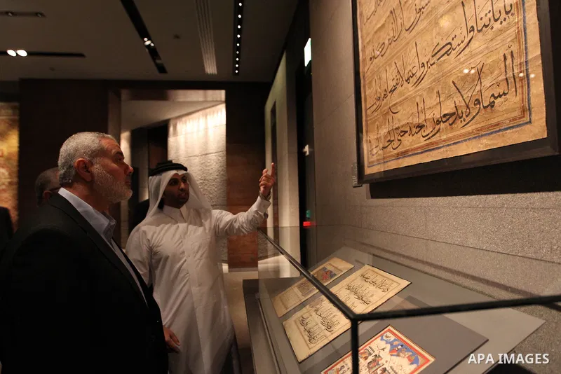 Palestinian Prime Minister in Gaza Strip, Ismail Haniyah visits Islamic Museum in the Qatari capital of Doha on Feb. 01, 2012. Photo by Mohammed Al-Ostaz.