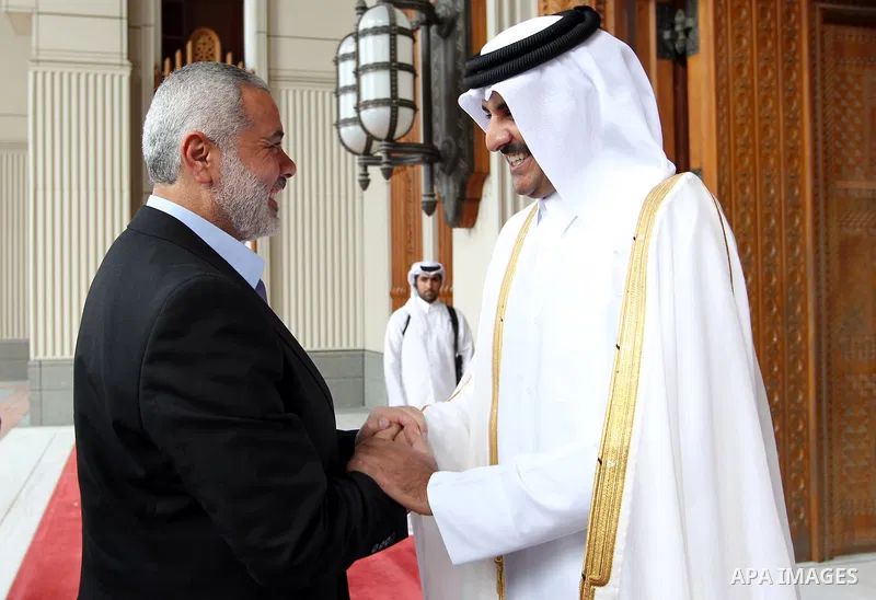 Palestinian Prime Minister in Gaza Strip, Ismail Haniyah meets with Crown Prince of Qatari, in the Qatari capital of Doha on Feb. 01, 2012. Photo by Mohammed Al-Ostaz.