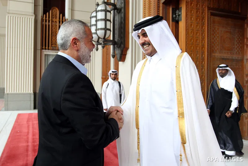 Palestinian Prime Minister in Gaza Strip, Ismail Haniyah meets with Crown Prince of Qatari, in the Qatari capital of Doha on Feb. 01, 2012. Photo by Mohammed Al-Ostaz.