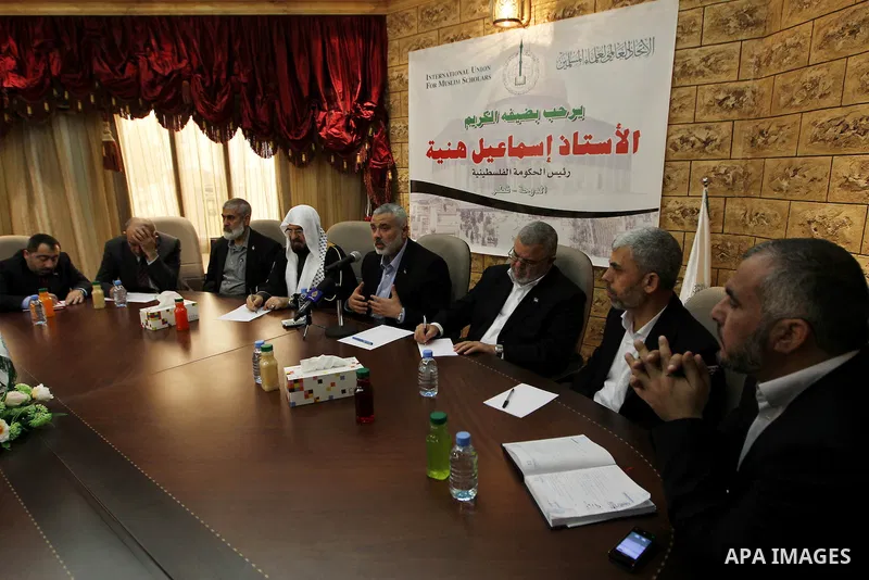 Palestinian Prime Minister in Gaza Strip, Ismail Haniyah, speaks during a meeting at the International Union for Muslim Scholars in the Qatari capital Doha on Feb. 01, 2012. Haniya is on the first leg of a regional tour...