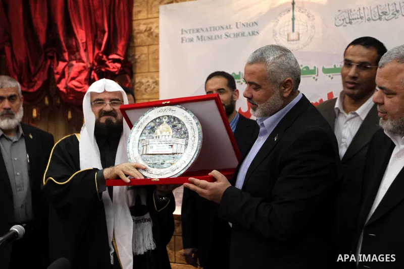 Palestinian Prime Minister in Gaza Strip, Ismail Haniyah, speaks during a meeting at the International Union for Muslim Scholars in the Qatari capital Doha on Feb. 01, 2012. Haniya is on the first leg of a regional tour...