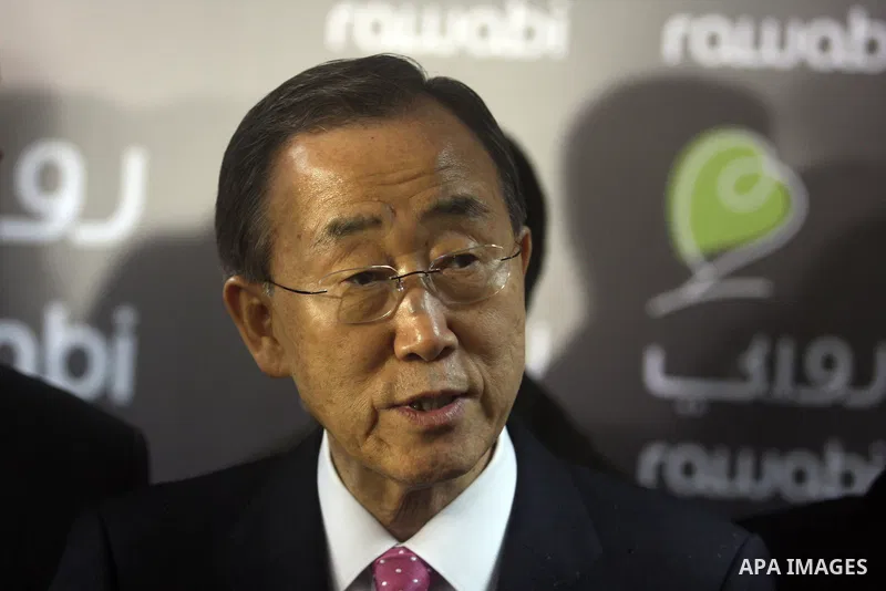 UN Secretary-General Ban Ki-moon visits Rawabi, a massive new investment project just north of the west bank city of Ramallah on February 1, 2012. Ban, meeting officials in Jerusalem, called on Israel to refrain from set...