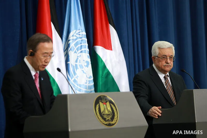 Palestinian President Mahmoud Abbas and U.N. Secretary-General Ban Ki-moon hold a news conference after their meeting in the West Bank city of Ramallah February 1, 2012. Ban urged Israeli Prime Minister Benjamin Netanyah...