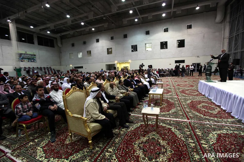 Palestinian Prime Minister in Gaza Strip, Ismail Haniyah during a ceremony organized by the Palestinian community in the Qatari capital of Doha on Feb. 02, 2012. Photo by Mohammed Al-Ostaz