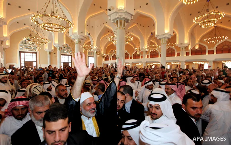 Palestinian Prime Minister in Gaza Strip, Ismail Haniyah, attend Friday prayers in the mosque of Muhammad ibn Abed al-Wahhab in the Qatari capital of Doha on Feb. 03, 2012. Photo by Mohammed Al-Ostaz