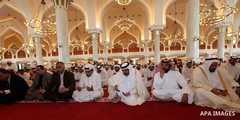 Qatari Emir Sheikh Hamad bin Khalifa Al Thani attend Friday prayers in the mosque of Muhammad ibn Abed al-Wahhab in the Qatari capital of Doha on Feb. 03, 2012. Photo by Mohammed Al-Ostaz