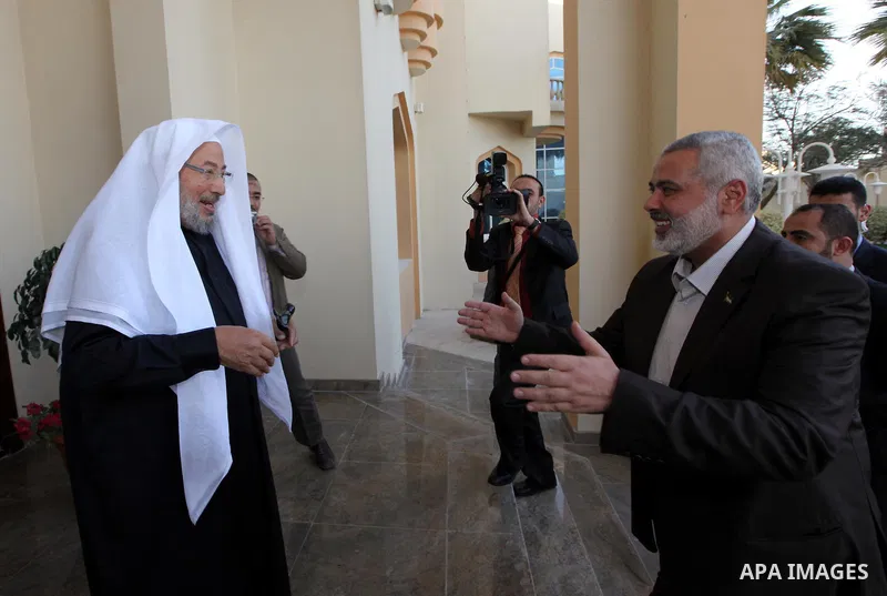 Palestinian Prime Minister in Gaza Strip, Ismail Haniyah, Visit Shaykh ,Yusuf al-Qaradawi, in the Qatari capital of Doha on Feb. 03, 2012. Photo by Mohammed Al-Ostaz