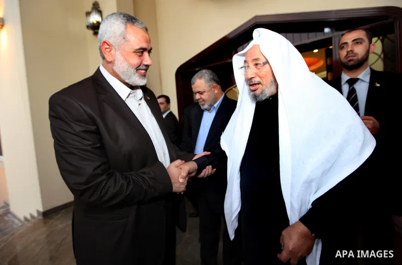 Palestinian Prime Minister in Gaza Strip, Ismail Haniyah, Visit Shaykh ,Yusuf al-Qaradawi, in the Qatari capital of Doha on Feb. 03, 2012. Photo by Mohammed Al-Ostaz