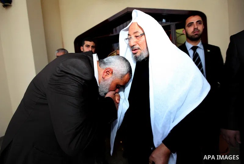 Palestinian Prime Minister in Gaza Strip, Ismail Haniyah, Visit Shaykh ,Yusuf al-Qaradawi, in the Qatari capital of Doha on Feb. 03, 2012. Photo by Mohammed Al-Ostaz