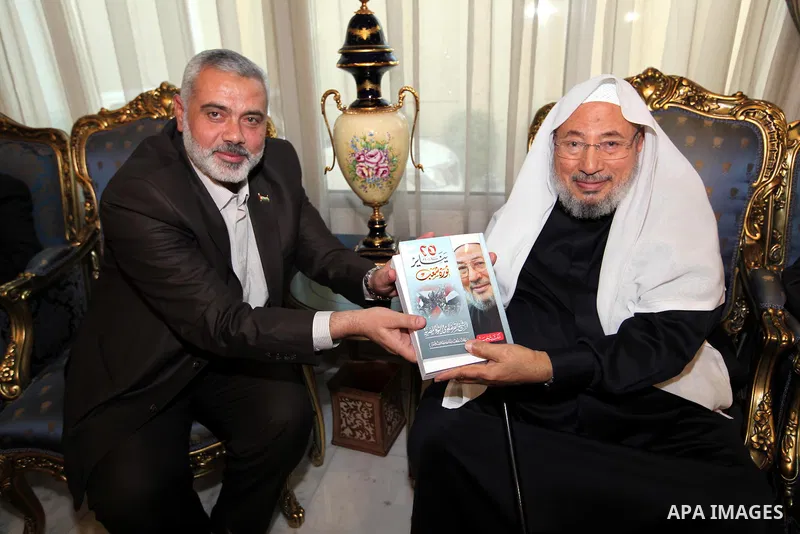 Palestinian Prime Minister in Gaza Strip, Ismail Haniyah, Visit Shaykh ,Yusuf al-Qaradawi, in the Qatari capital of Doha on Feb. 03, 2012. Photo by Mohammed Al-Ostaz
