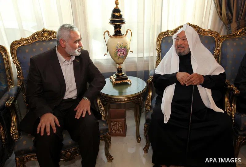 Palestinian Prime Minister in Gaza Strip, Ismail Haniyah, Visit Shaykh ,Yusuf al-Qaradawi, in the Qatari capital of Doha on Feb. 03, 2012. Photo by Mohammed Al-Ostaz