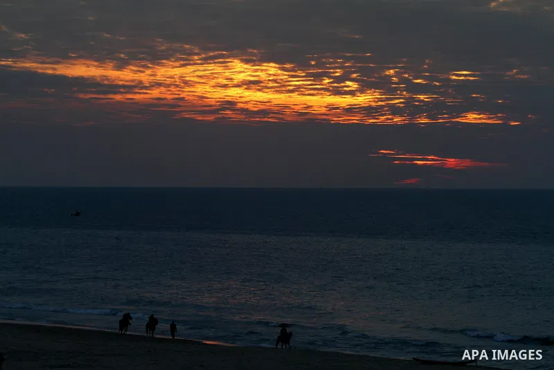 General veiw to the sunset on a cold winter day's evening,in Gaza City on Feb. 04, 2012. Photo by Mohammed Asad