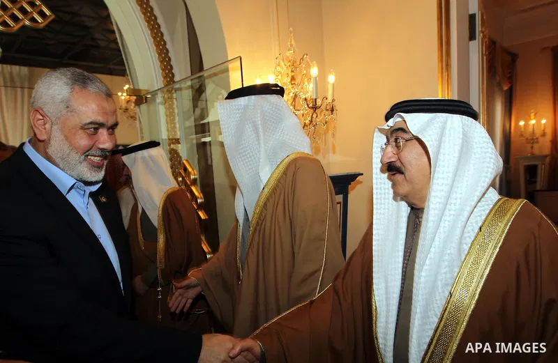 Palestinian Prime Minister in Gaza Strip, Ismail Haniyah meets with Bahrain's King Hamad bin Isa Al Khalifa, in the Bahraini capital of Manama on Feb. 4, 2012. Photo by Mohammed Al-Ostaz