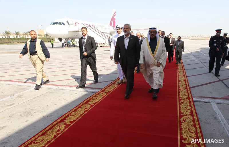 Palestinian Prime Minister in Gaza Strip, Ismail Haniyah heads to meet Bahrain's King Hamad bin Isa Al Khalifa, in the Bahraini capital of Manama on Feb. 4, 2012. Photo by Mohammed Al-Ostaz