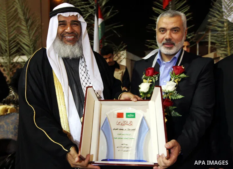 Palestinian Prime Minister in Gaza Strip, Ismail Haniyah, gestures as he speaks in front of Bahraini officials and citizens in the Bahraini capital of Manama on Feb.05, 2012. Photo by Mohammed Al-Ostaz