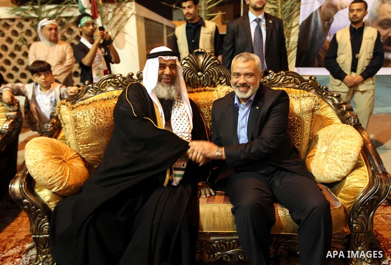 Palestinian Prime Minister in Gaza Strip, Ismail Haniyah, gestures as he speaks in front of Bahraini officials and citizens in the Bahraini capital of Manama on Feb.05, 2012. Photo by Mohammed Al-Ostaz
