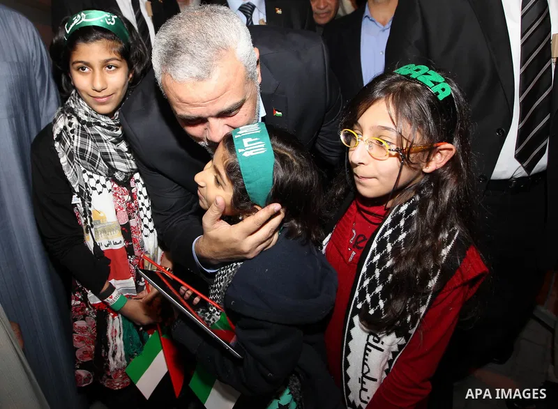 Palestinian Prime Minister in Gaza Strip, Ismail Haniyah, gestures as he speaks in front of Bahraini officials and citizens in the Bahraini capital of Manama on Feb.05, 2012. Photo by Mohammed Al-Ostaz