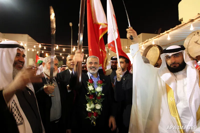 Palestinian Prime Minister in Gaza Strip, Ismail Haniyah, gestures as he speaks in front of Bahraini officials and citizens in the Bahraini capital of Manama on Feb.05, 2012. Photo by Mohammed Al-Ostaz