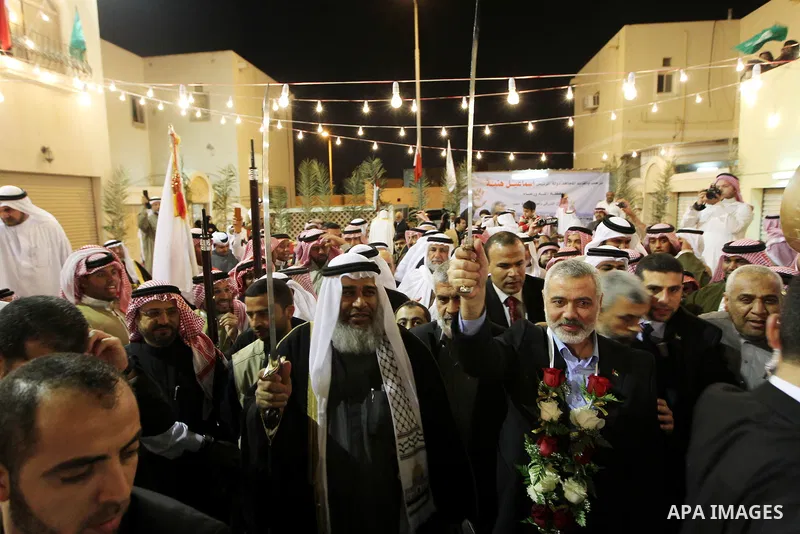 Palestinian Prime Minister in Gaza Strip, Ismail Haniyah, gestures as he speaks in front of Bahraini officials and citizens in the Bahraini capital of Manama on Feb.05, 2012. Photo by Mohammed Al-Ostaz