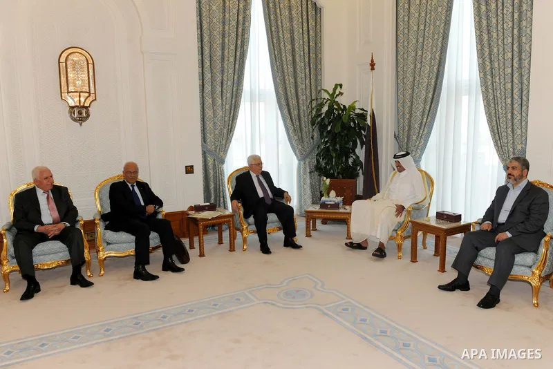 Palestinian President Mahmoud Abbas (Abu Mazen) meets with Crown Prince of Qatar, Sheikh Tamim bin Hamad in the Qatari capital Doha on Feb. 06, 2012. Photo by Thaer Ganaim