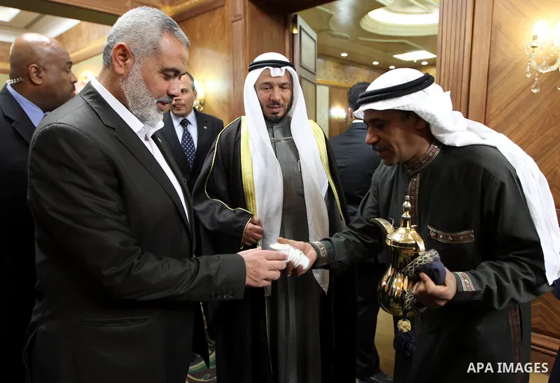Palestinian Prime Minister in Gaza Strip, Ismail Haniyah arrives the Kuwait on Feb. 06, 2012. Photo by Mohammed Al-Ostaz